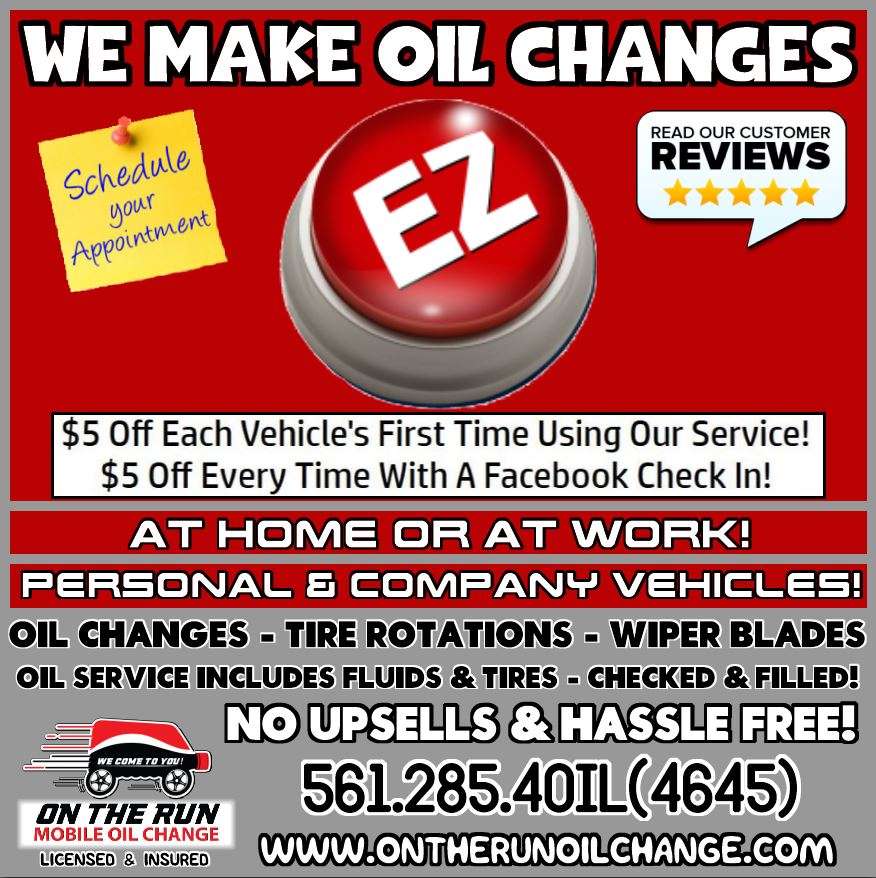 On The Run Mobile Oil Change | 20423 FL-7, Boca Raton, FL 33498 | Phone: (561) 285-4645