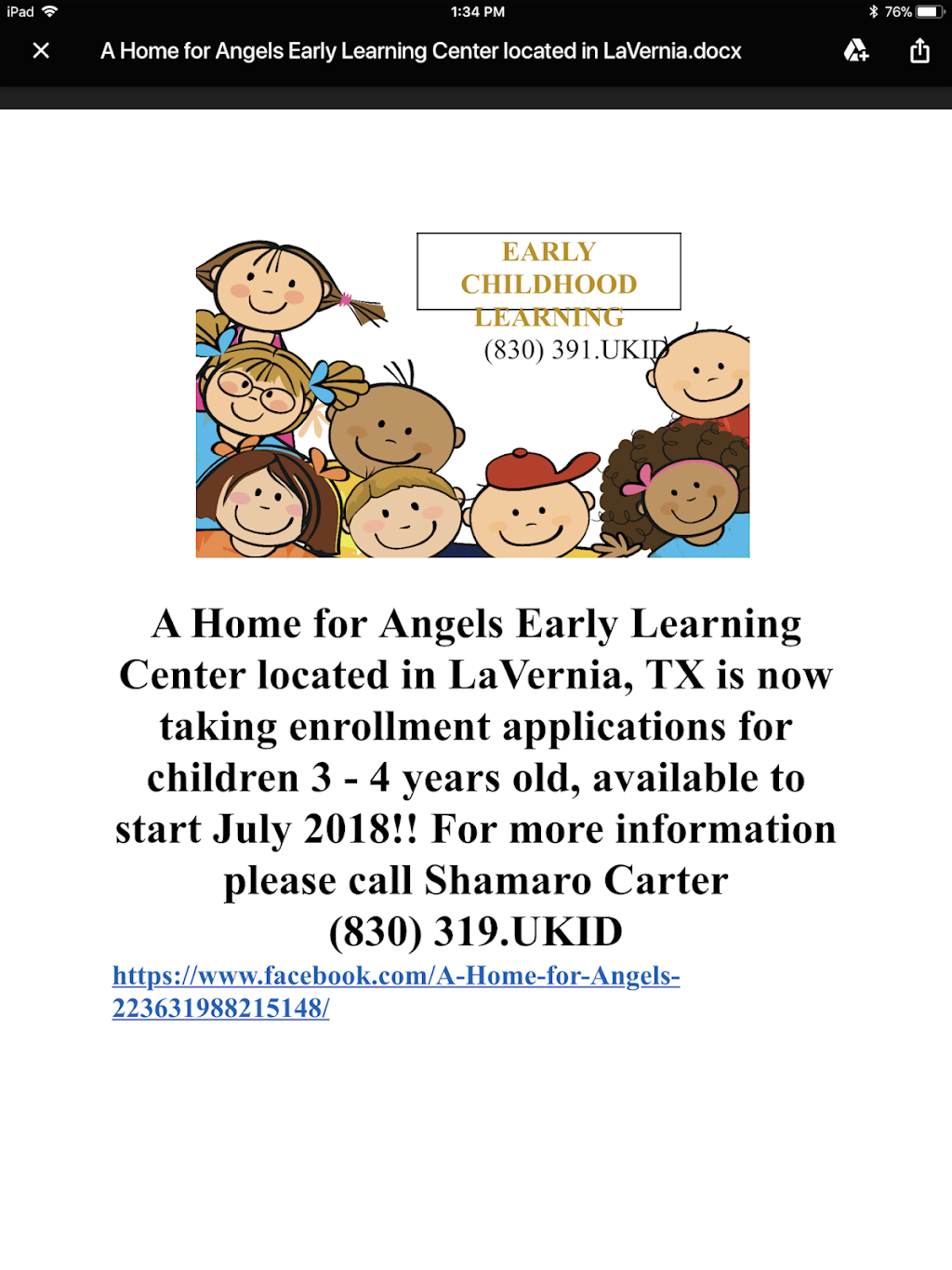 A Home For Angels Early Childhood Learning | 4927, 1207 Agora Palms Dr apt 725, San Antonio, TX 78258, USA | Phone: (830) 391-8543