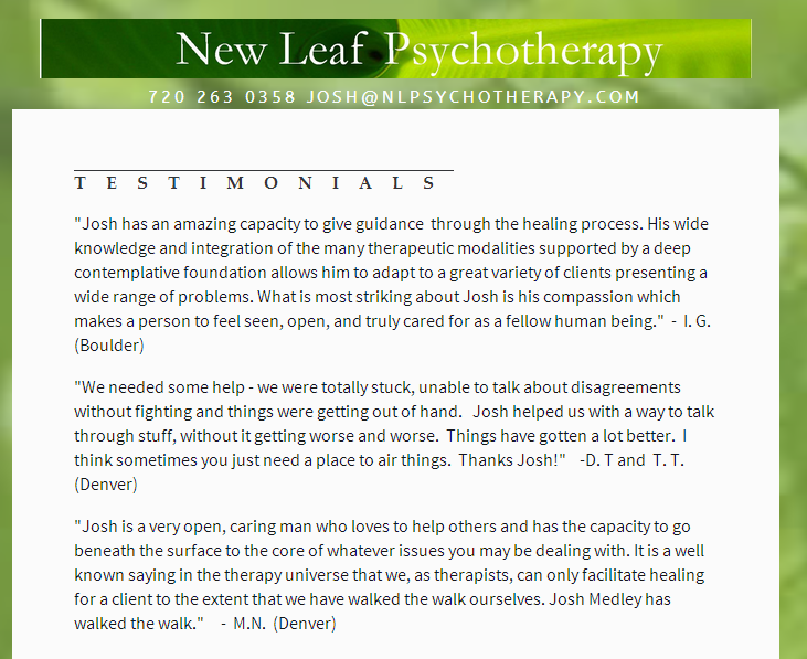 New Leaf Psychotherapy Center | 75 Manhattan Dr #302, Boulder, CO 80303, USA | Phone: (720) 263-0358