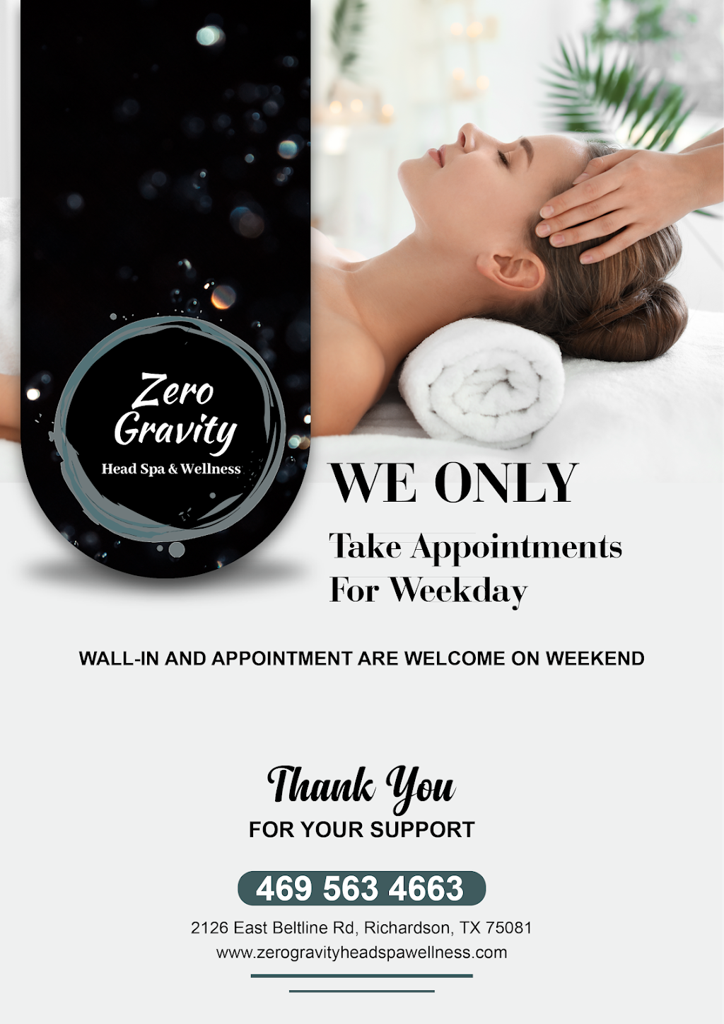 Zero Gravity Head Spa & Wellness | 2126 E Belt Line Rd, Richardson, TX 75081, USA | Phone: (469) 563-4663