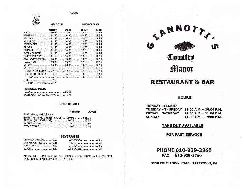 Giannottis Country Manor | 3118 Pricetown Rd, Fleetwood, PA 19522, USA | Phone: (610) 929-2860