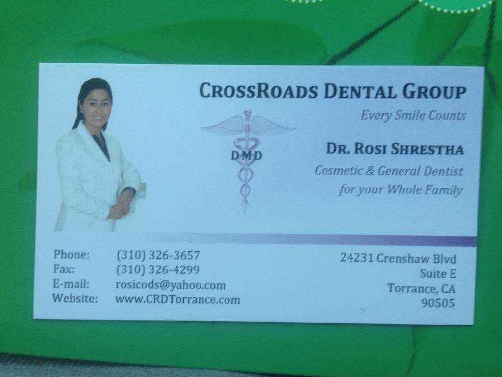 Dr. Rosi Shrestha, DMD, Crossroads dental group | 24231e Crenshaw Blvd, Torrance, CA 90505, USA | Phone: (310) 326-3657