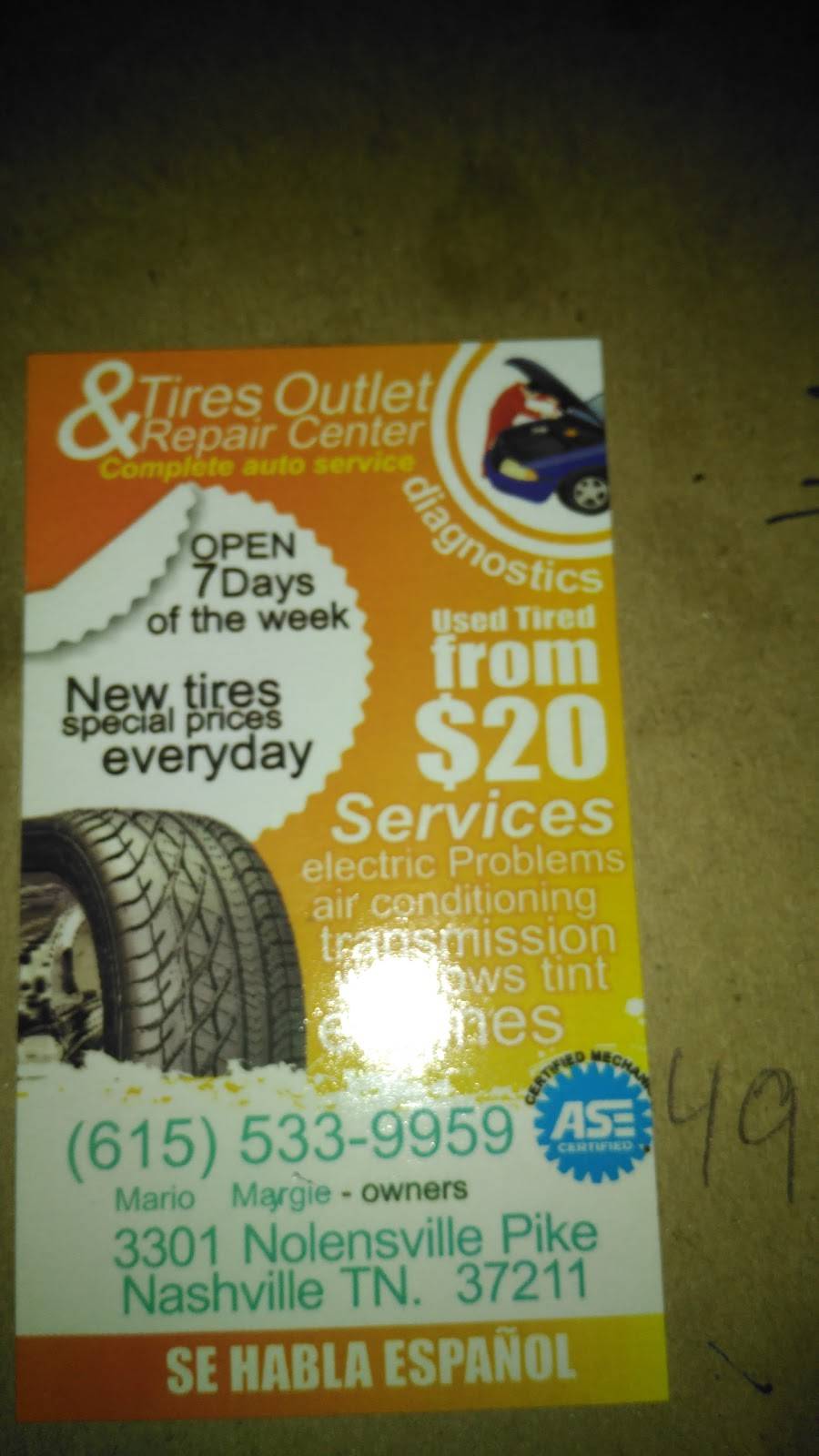 Tires Outlet and Repair Center | 3301 Nolensville Pike, Nashville, TN 37211, USA | Phone: (615) 533-9959