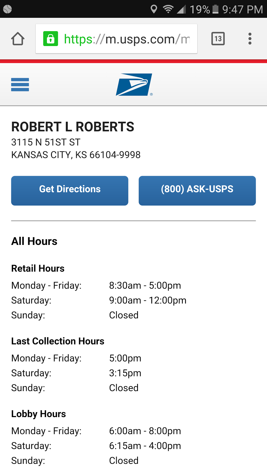 United States Postal Service | 3115 N 51st St, Kansas City, KS 66104 | Phone: (800) 275-8777