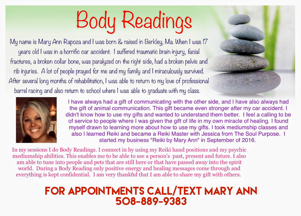 Reiki by Mary Ann | 116 S Main St, Berkley, MA 02779, USA | Phone: (508) 889-9383