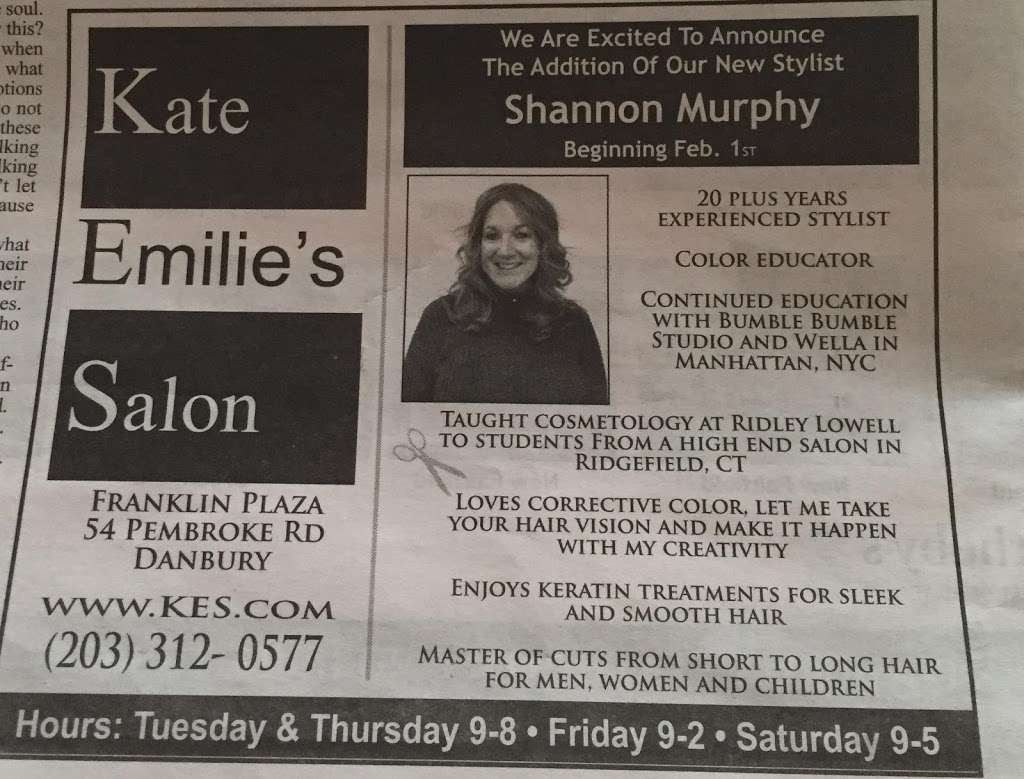 Kate Emilies A Salon | 54 Pembroke Rd #6, Danbury, CT 06811, USA | Phone: (203) 312-0577