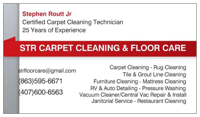 STR Carpet Cleaning & Floor Care | 926 East Alfred dr, Lake Alfred, FL 33850, USA | Phone: (863) 595-6671