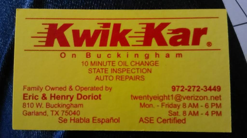 Kwik Kar Auto Center | 810 W Buckingham Rd, Garland, TX 75040, USA | Phone: (972) 272-3449