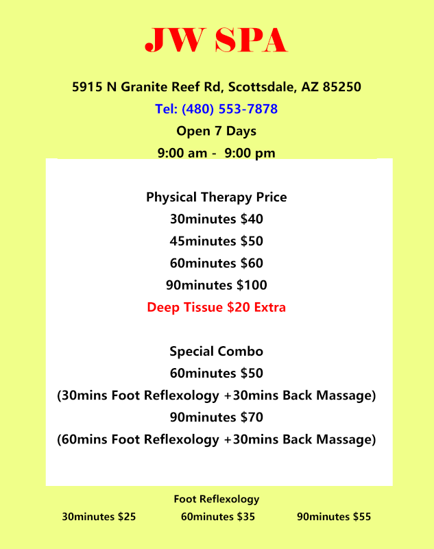 JW SPA | 5915 N Granite Reef Rd, Scottsdale, AZ 85250, USA | Phone: (480) 553-7878