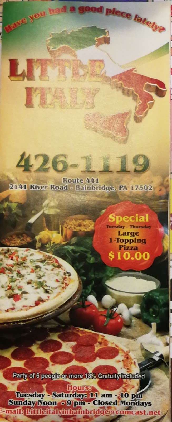 Little Italy Italian Restaurant | 2140 River Rd, Bainbridge, PA 17502, USA | Phone: (717) 426-1119