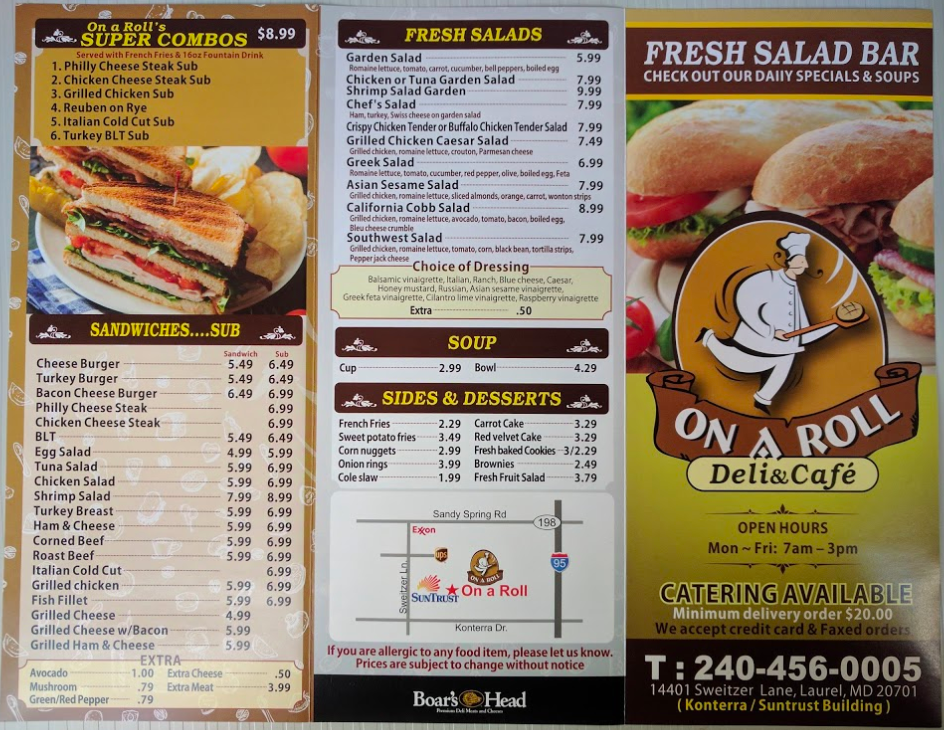 On A Roll Deli & Cafe | 14401 Sweitzer Ln, Laurel, MD 20707, USA | Phone: (240) 456-0005