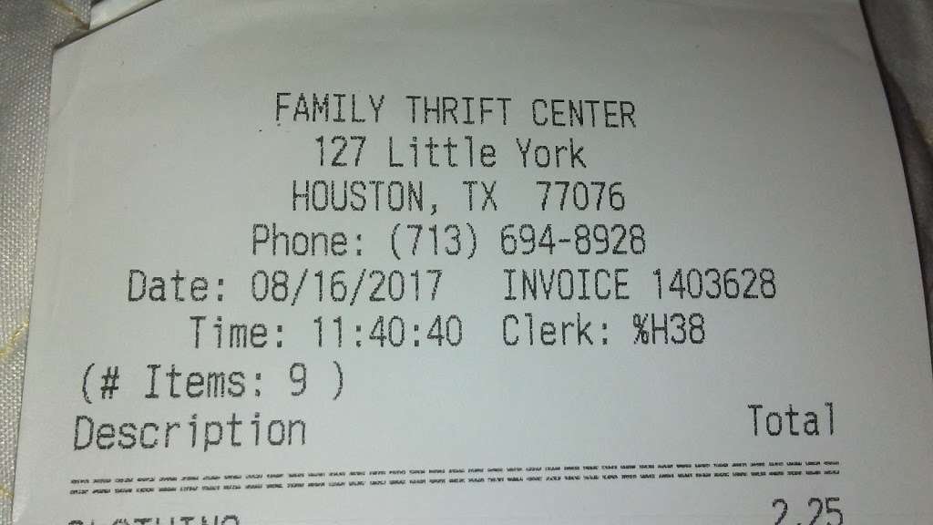 family thrift center outlet | 127 Little York Rd, Houston, TX 77076, USA | Phone: (713) 694-8928