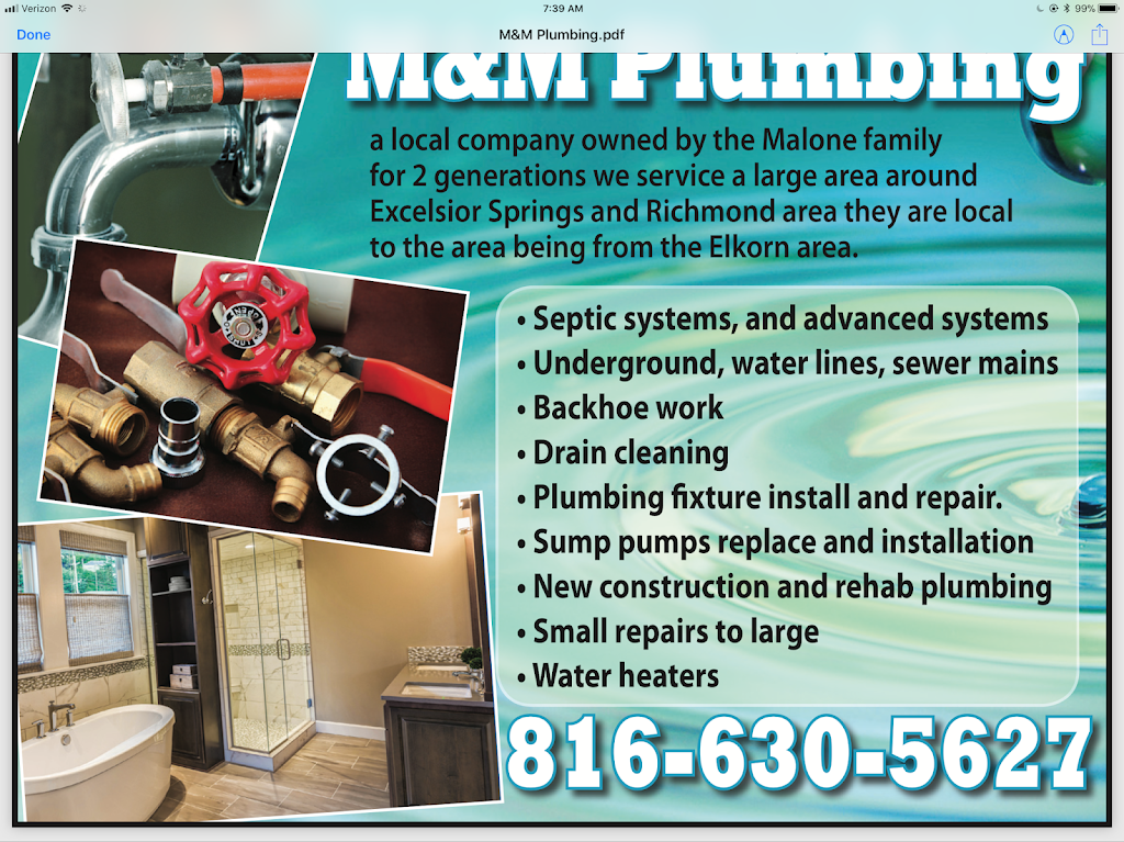 M & M Plumbing Services | 5280 34522, W 124th St, Excelsior Springs, MO 64024, USA | Phone: (816) 630-5627