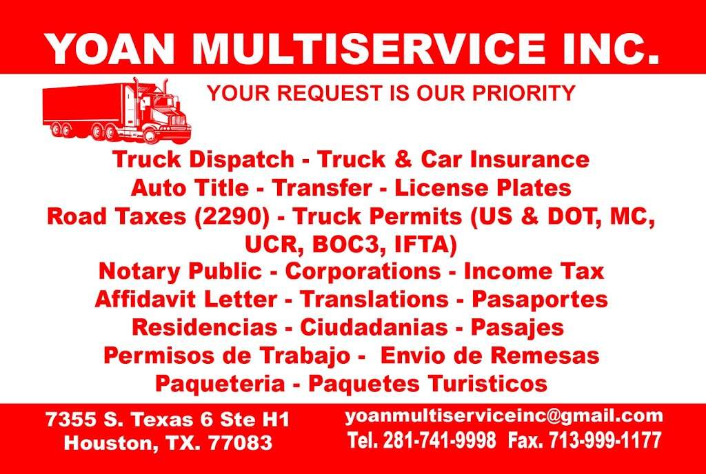 YOAN MULTISERVICE INC | 7355 S Texas 6, Houston, TX 77083, USA | Phone: (281) 741-9998