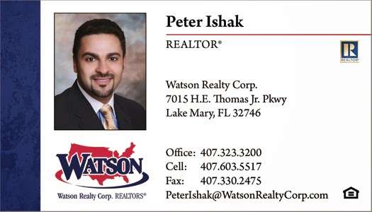 Peter Ishak, Realtor | 7015 H E Thomas Jr Pkwy, Lake Mary, FL 32746, USA | Phone: (917) 213-5182