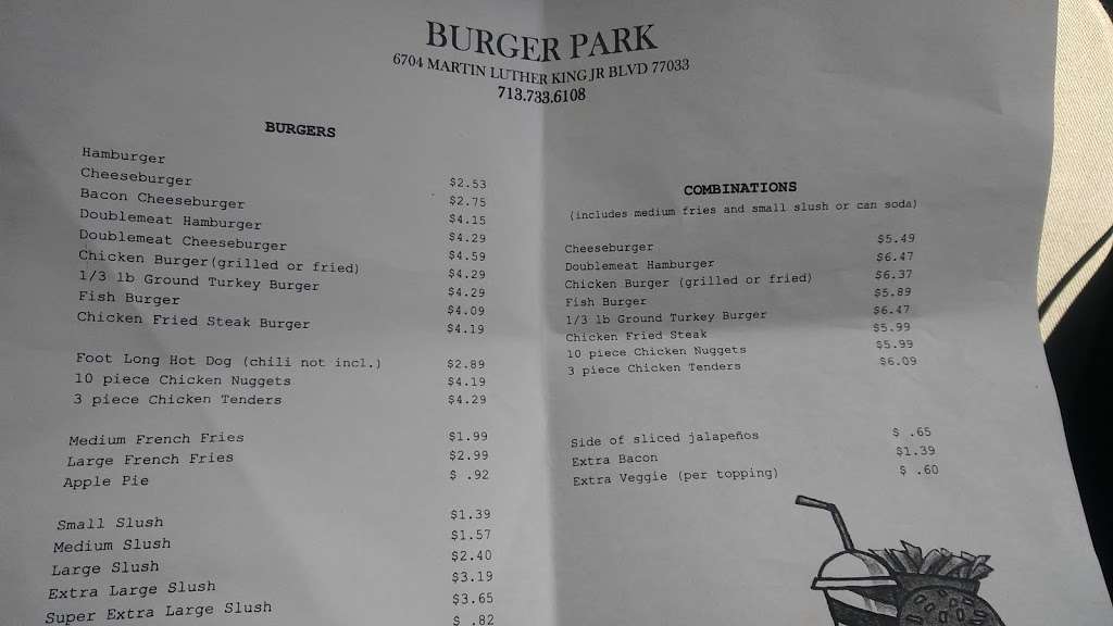 Burger Park | 6704 Martin Luther King Blvd, Houston, TX 77033, USA | Phone: (713) 733-6108