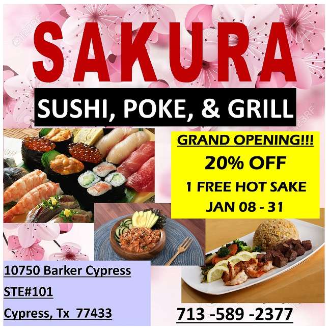 Sakura Sushi And Grill | 2282, 10750 Barker Cypress Rd #101, Cypress, TX 77433 | Phone: (713) 589-2377