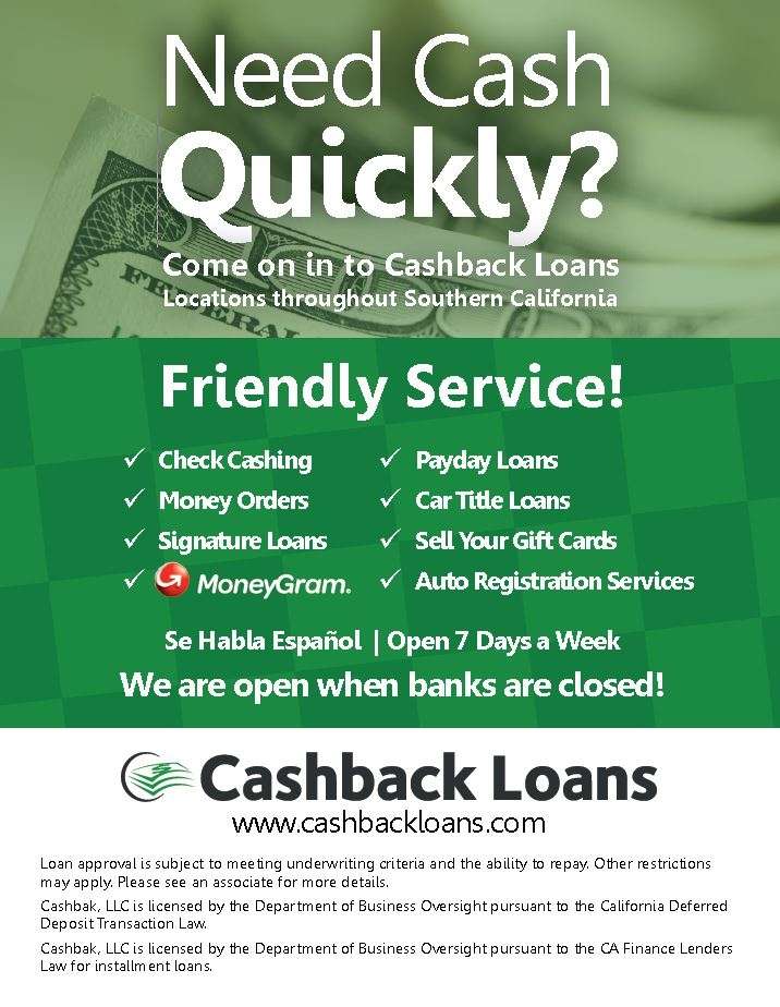 Cashback Loans | 150 E Arrow Hwy, Covina, CA 91722, USA | Phone: (626) 967-6686