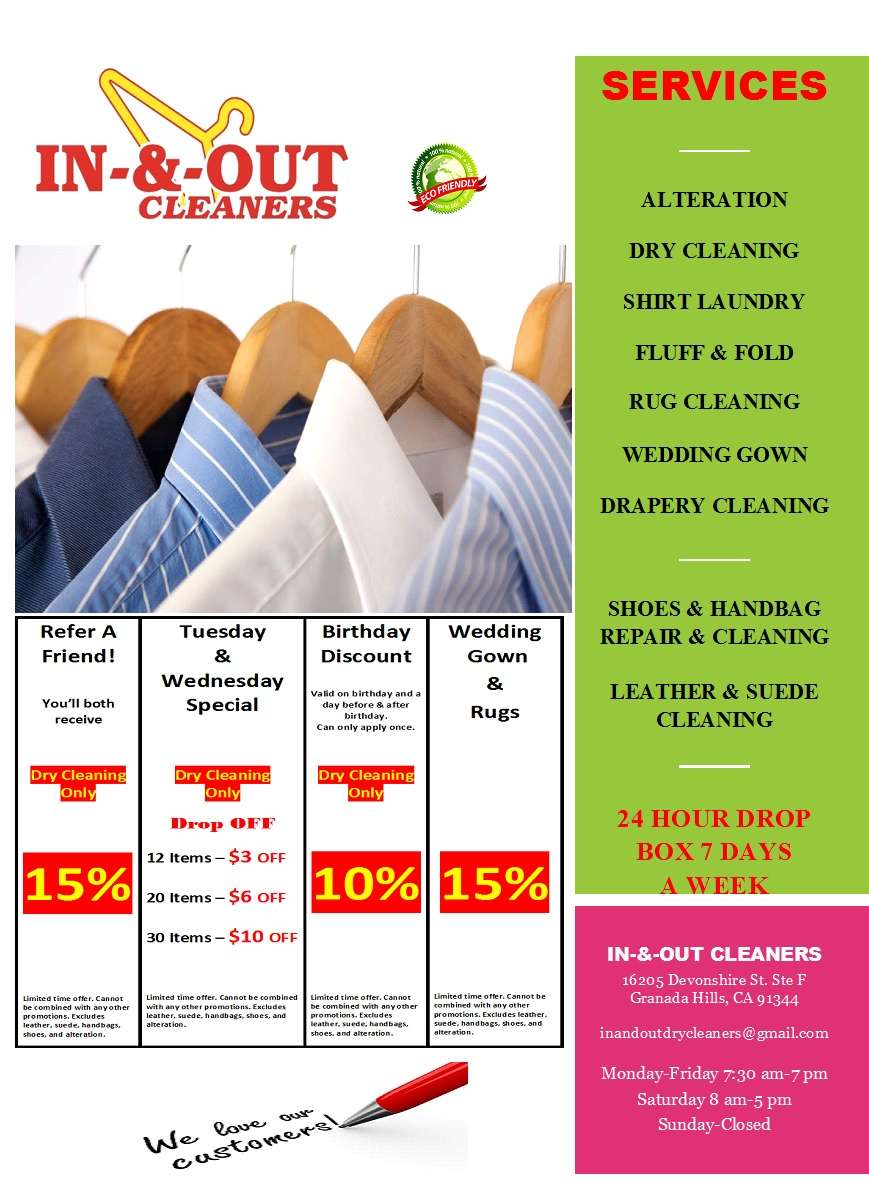 WOODLEY CLEANERS | 16205 Devonshire St Suite F, Granada Hills, CA 91344, USA | Phone: (747) 300-2378