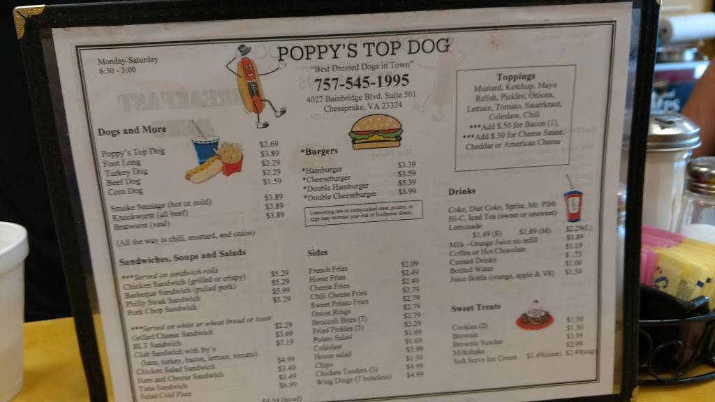 Poppys Top Dog | 4027 Bainbridge Blvd #501, Chesapeake, VA 23324, USA | Phone: (757) 545-1995