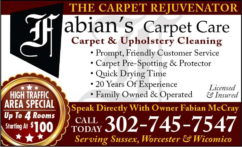 Fabians Carpet Care | 31848 New St, Dagsboro, DE 19939, USA | Phone: (302) 745-7547