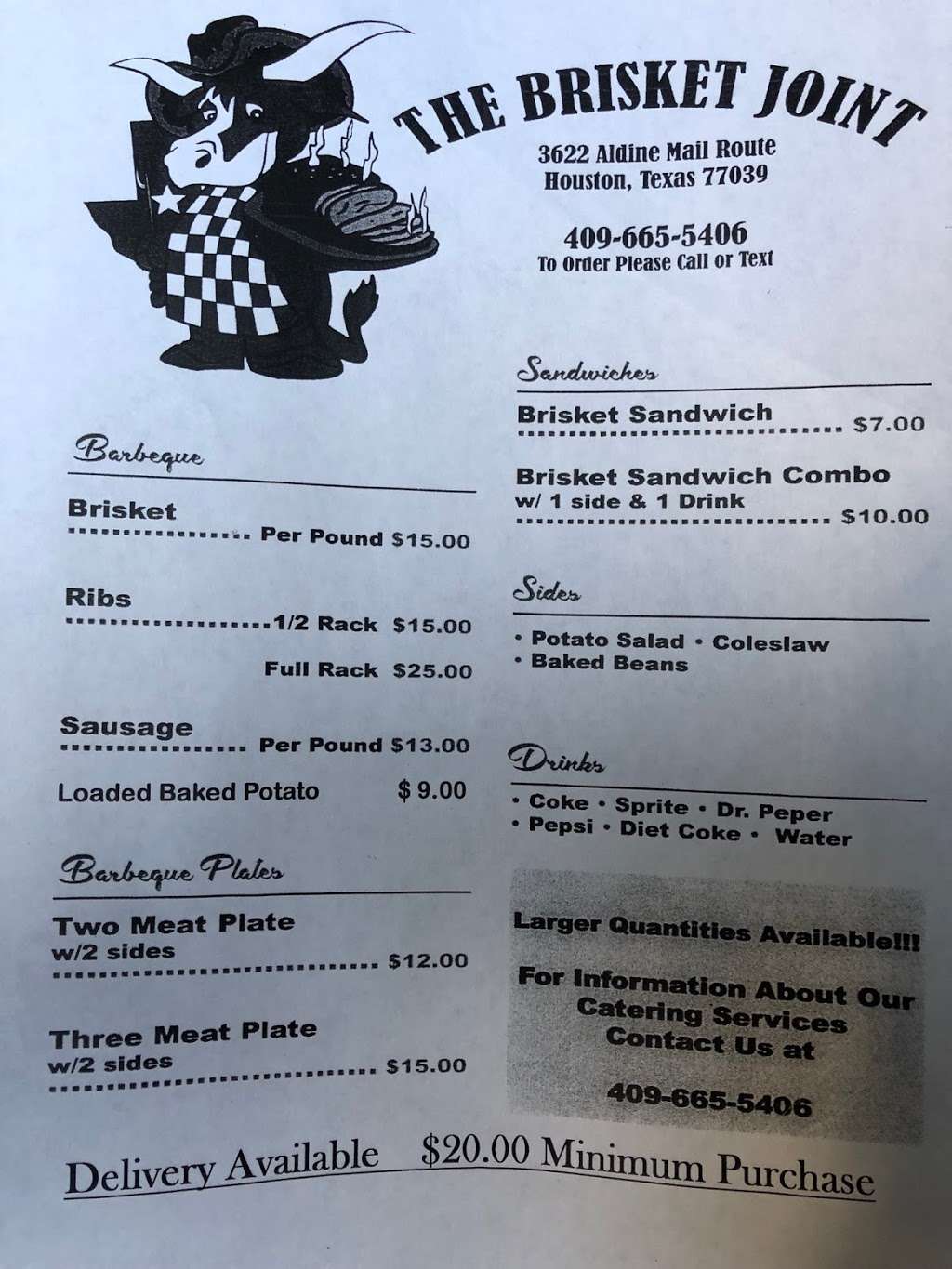 Brisket Joint | 3618 Aldine Mail Rte Rd, Houston, TX 77039, USA | Phone: (409) 665-5406