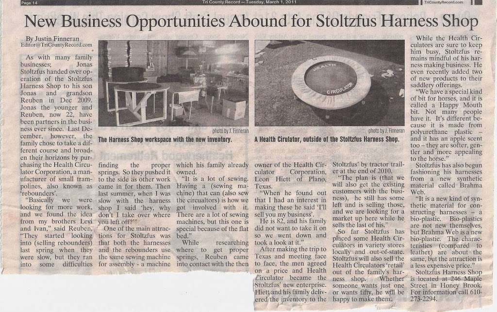 Stoltzfus Harness Shop and Health Circulators | 246 Maple St, Honey Brook, PA 19344, USA | Phone: (610) 273-2294