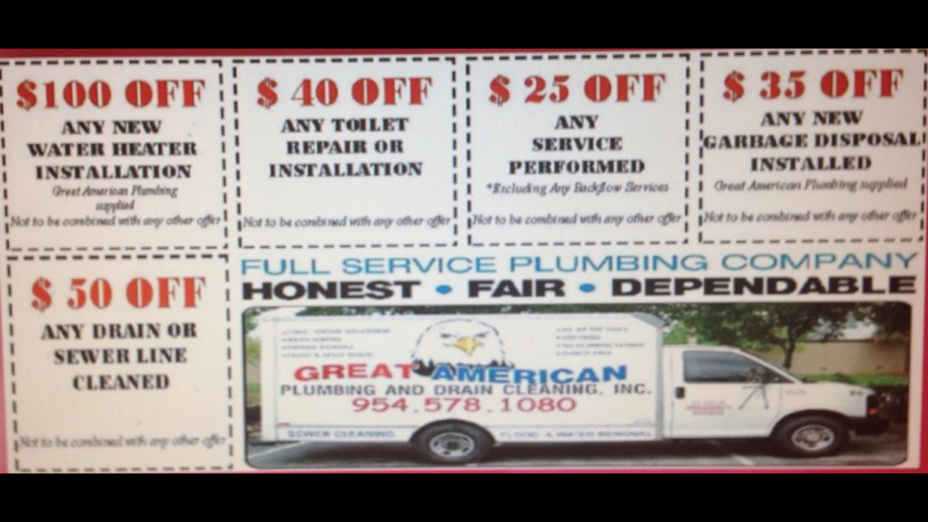 Great American Plumbing & Drain Cleaning, Inc. | 9987 NW 52nd St, Sunrise, FL 33351 | Phone: (954) 578-1080