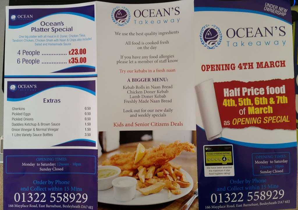 Oceans Takeaway | 166 Mayplace Rd E, Bexleyheath DA7 6EJ, UK | Phone: 01322 558929