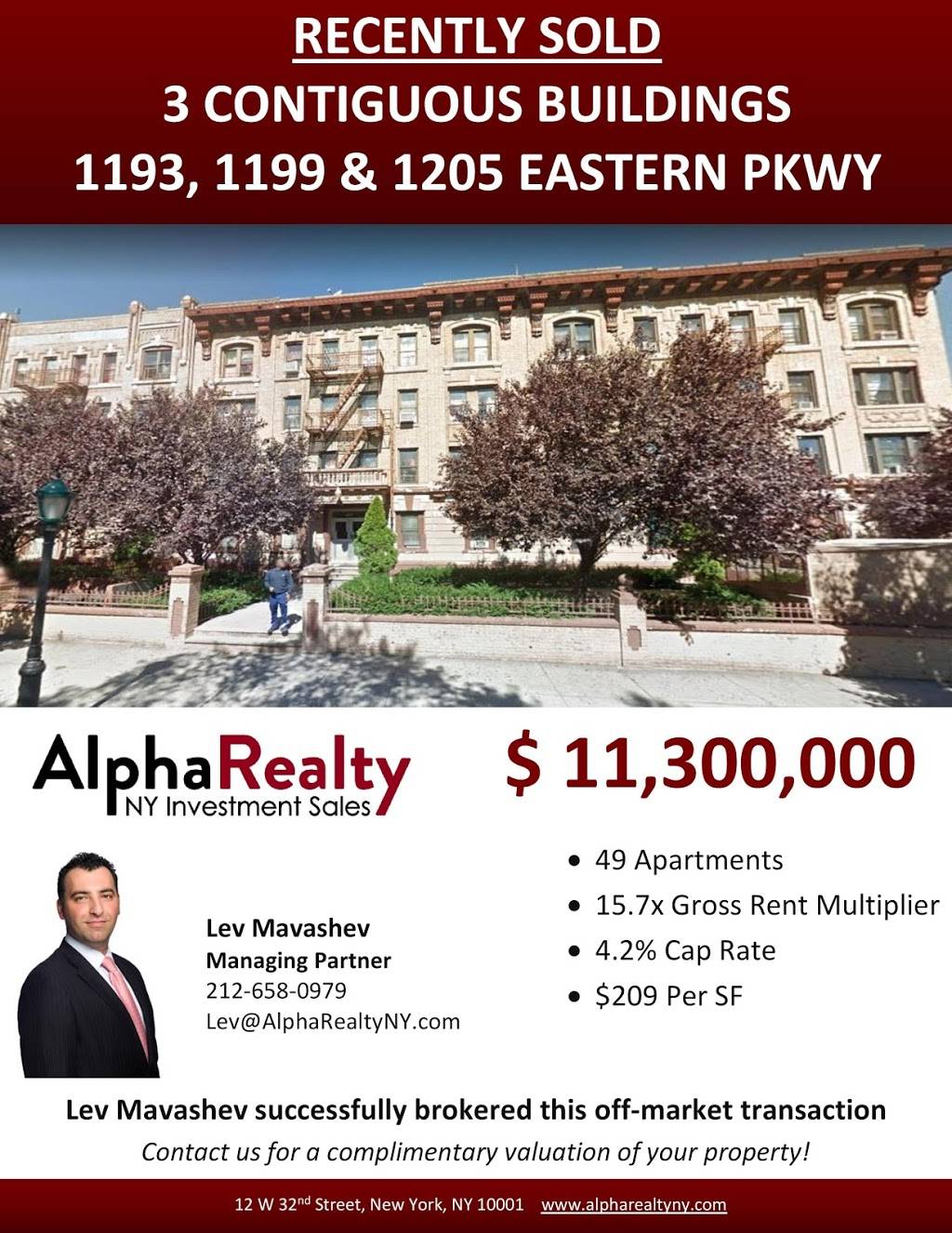 Alpha Realty - NY Investment Sales | 164 20th St 3rd floor, Brooklyn, NY 11232, USA | Phone: (212) 658-0955