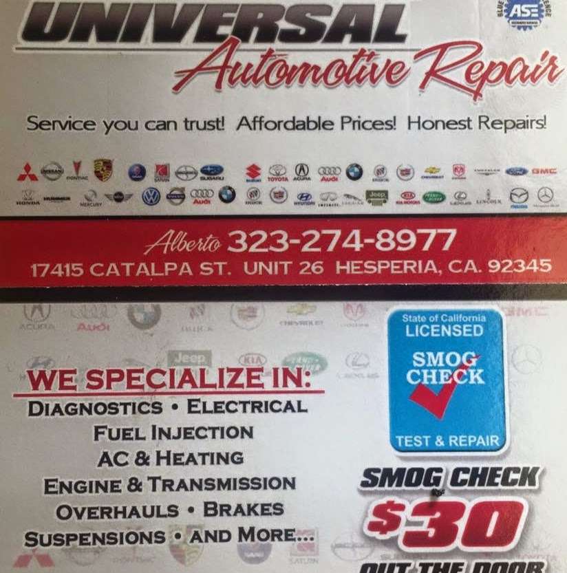 Universal Automotive Repair | 17415 Catalpa St Unit 25, Hesperia, CA 92345, USA | Phone: (323) 274-8977
