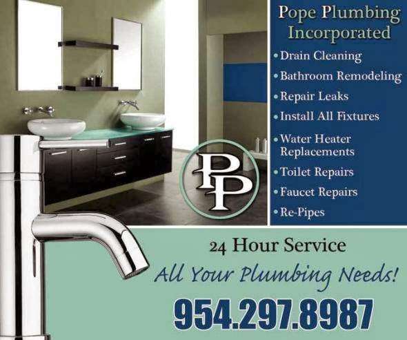 Pope Plumbing, Inc. - Plumber, Water Heaters, Drain Cleaning | 3109 Oakland Shores Dr, Fort Lauderdale, FL 33309, USA | Phone: (954) 297-8987