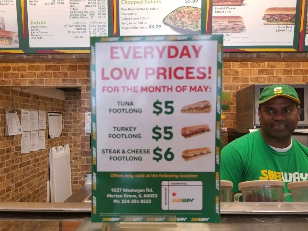 Subway Restaurants | 9237 Waukegan Rd, Morton Grove, IL 60053 | Phone: (224) 251-8523