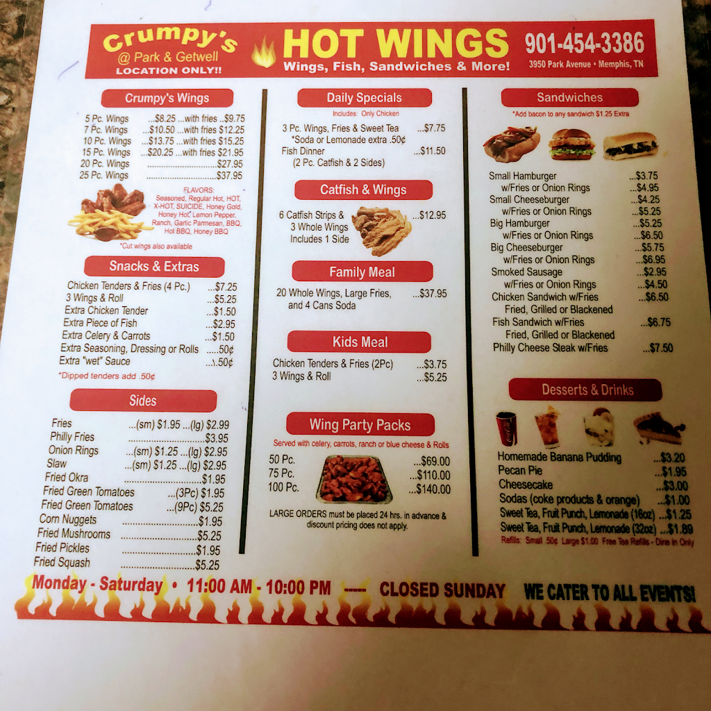 Crumpy’s Hot Wings Park & Getwell | 3950 Park Ave, Memphis, TN 38111 | Phone: (901) 454-3386