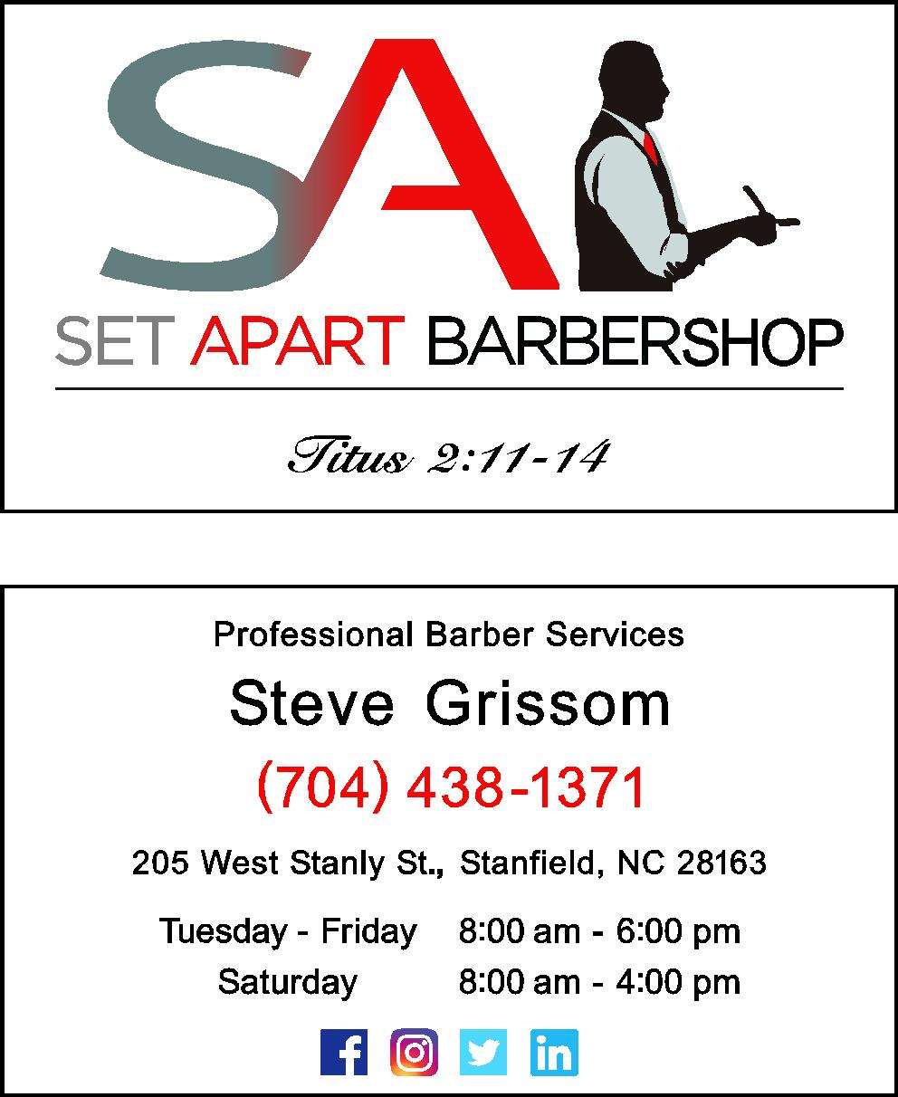 Set Apart Barbershop | 205 W Stanly St, Stanfield, NC 28163, USA | Phone: (704) 438-1371