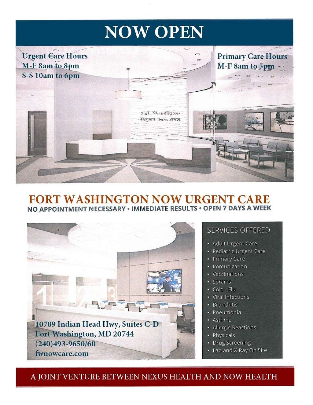 Fort Washington Medical Associates NOW - Primary Care | 10709 MD-210 suite c, Fort Washington, MD 20744, USA | Phone: (240) 493-9660