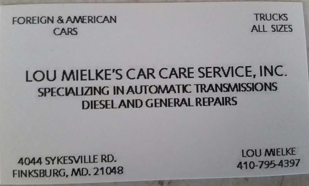 Lou Mielkes Car Care | 4044 Sykesville Rd, Sykesville, MD 21784, USA | Phone: (410) 795-4397