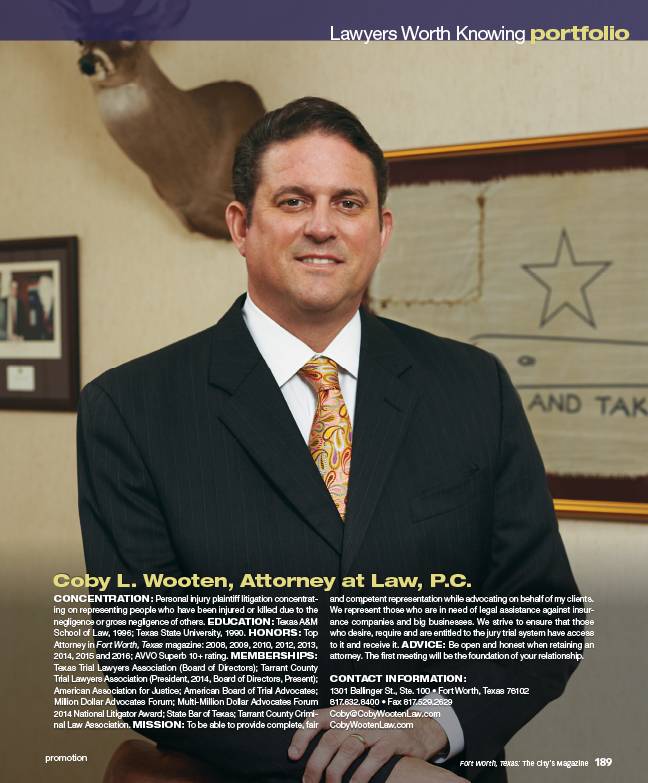 Coby L. Wooten, Attorney at Law, P.C. | 1301 Ballinger St #100, Fort Worth, TX 76102 | Phone: (817) 632-8400