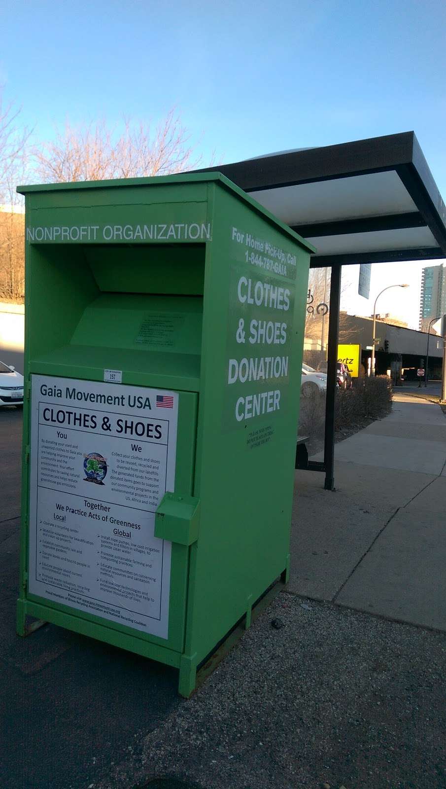 Gaia Movement Used Clothing Dropoff Bin | 1330 Illinois 19, Chicago, IL 60613, USA | Phone: (773) 651-7870