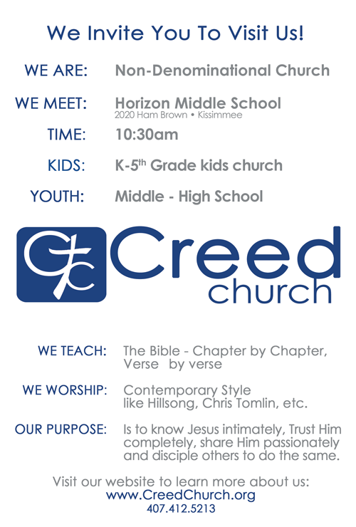 Creed Church | 2020 Ham Brown Rd, Kissimmee, FL 34746, USA | Phone: (407) 412-5213