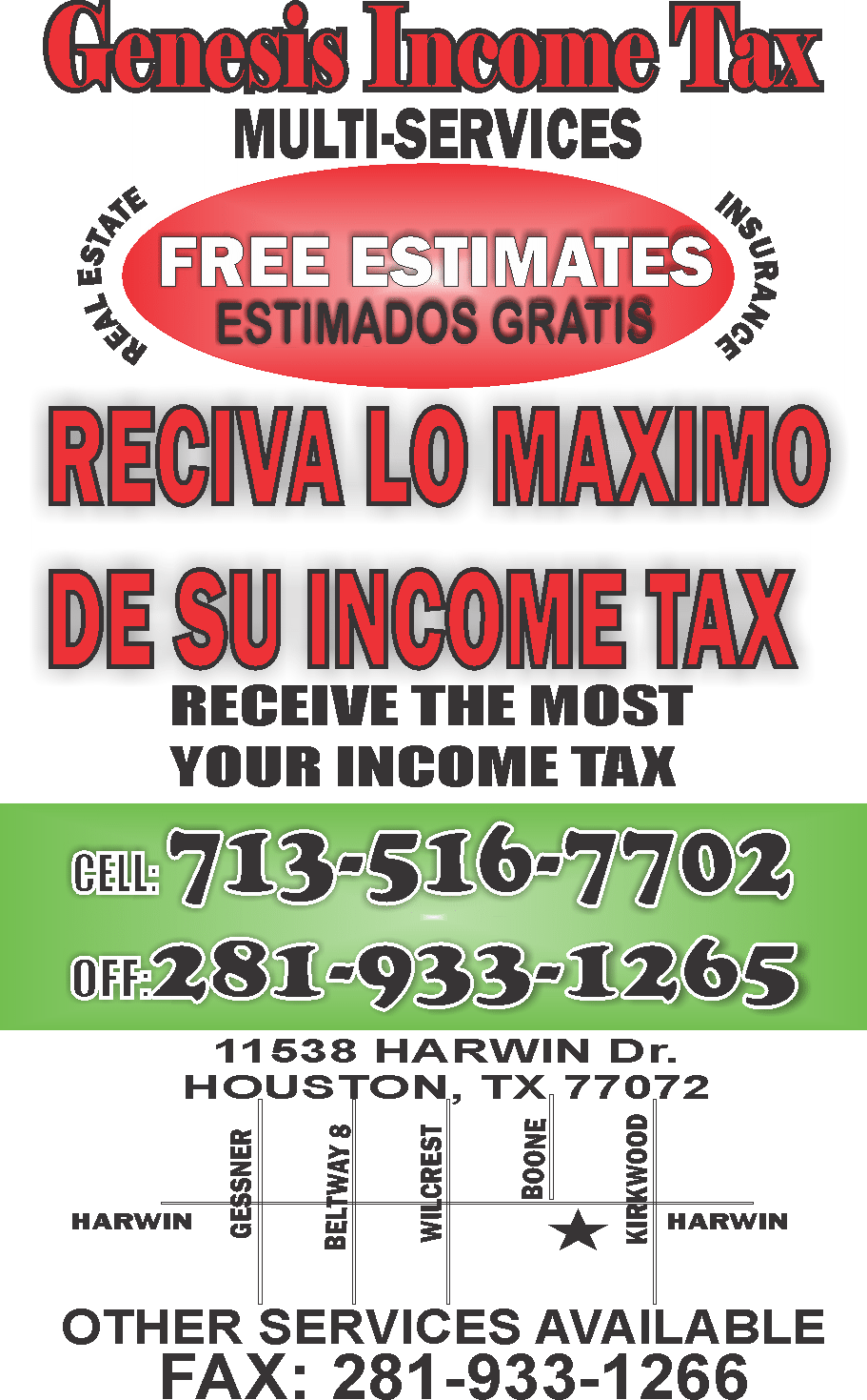 Genesis Income Tax and Multi-Services | 11538 Harwin Dr, Houston, TX 77072 | Phone: (281) 933-1265