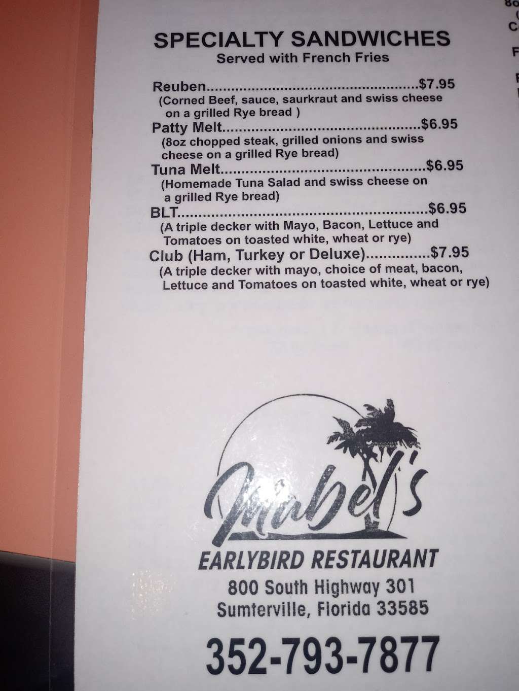 Mabels Early Bird Restaurant | 800 US-301, Sumterville, FL 33585, USA | Phone: (352) 793-7877