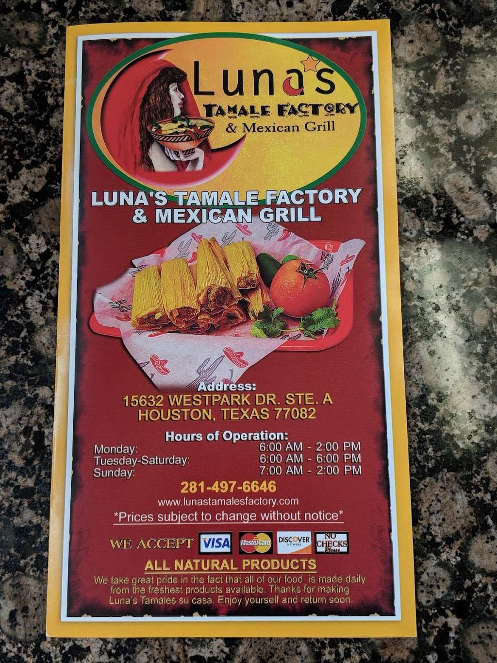 Lunas Tamale Factory & Mexican Grill | 15632 Westpark Dr A, Houston, TX 77082, USA | Phone: (281) 497-6646