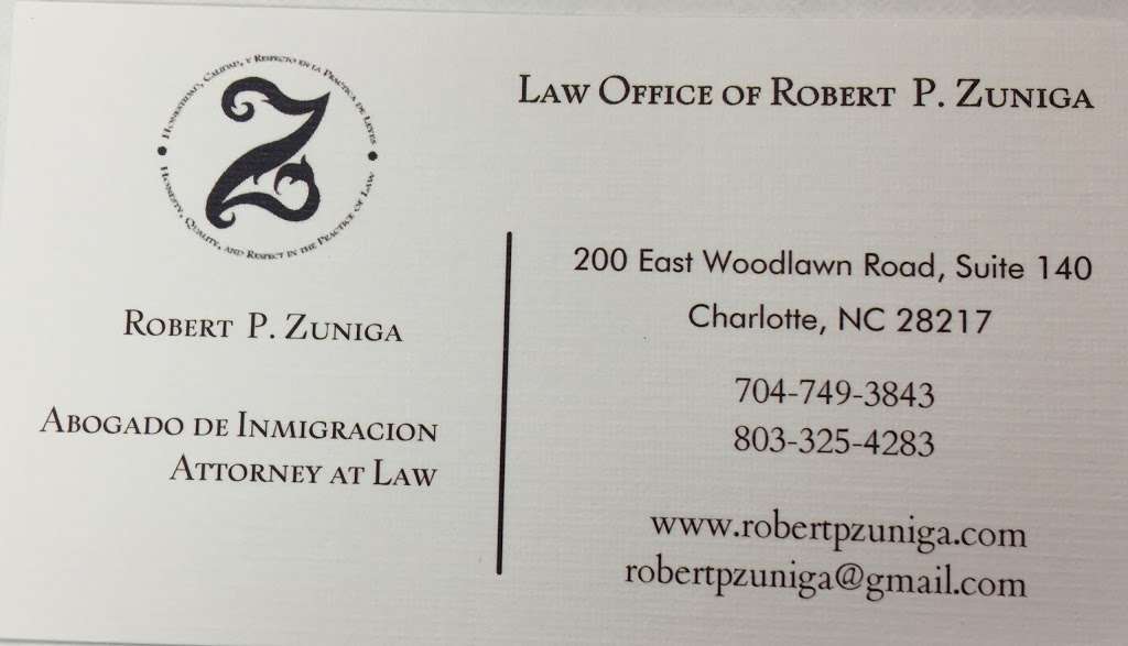 Law Office of Robert P. Zuniga | 200 E Woodlawn Rd #140, Charlotte, NC 28217, USA | Phone: (704) 749-3843