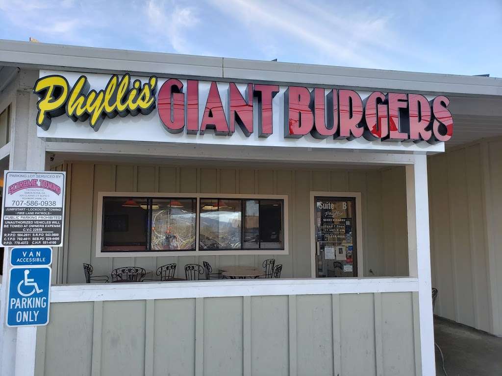 Phyllis Giant Burgers | 4910 Sonoma Hwy, Santa Rosa, CA 95409, USA | Phone: (707) 538-4000