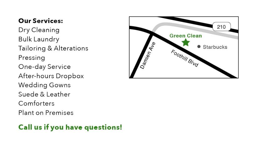 Green Clean Dry Cleaning & Laundry | 1171 Foothill Blvd, La Verne, CA 91750, USA | Phone: (909) 392-5730