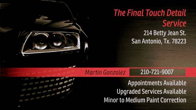The Final Touch Detail Service | 214 Betty Jean St, San Antonio, TX 78223, USA | Phone: (210) 721-9007