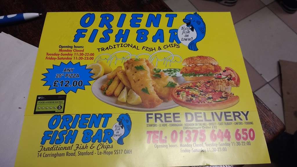 Orient Fish Bar | 14 Corringham Rd, Corringham, Stanford-le-Hope SS17 0AH, UK | Phone: 01375 644650