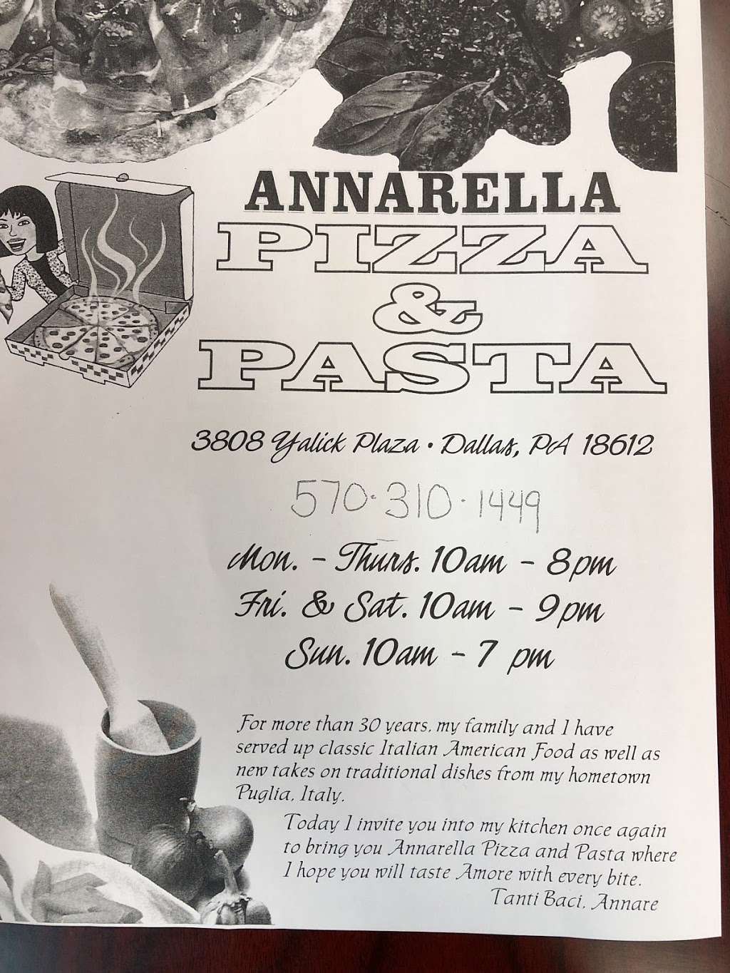 Annarella Pizza & Pasta | 3808 Yallick Plaza, Dallas, PA 18612 | Phone: (570) 310-1449