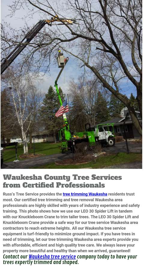 Russs Tree Service | 13964 Janesville Rd, Muskego, WI 53150, USA | Phone: (414) 422-9298